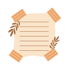 Aesthetic Blank Brown Paper Note Office Stationery with Sticky Tape and Leaf Decoration