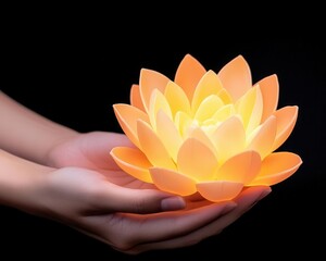 mindfulness inner peace. A close-up of hands holding glowing flowers, symbolizing gratitude and mindfulness cultivating inner peace