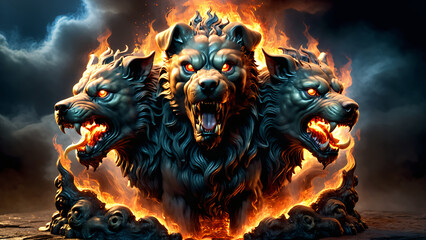 Cerberus, the three head guardian of the entrance to the underworld in Greek mythology.
