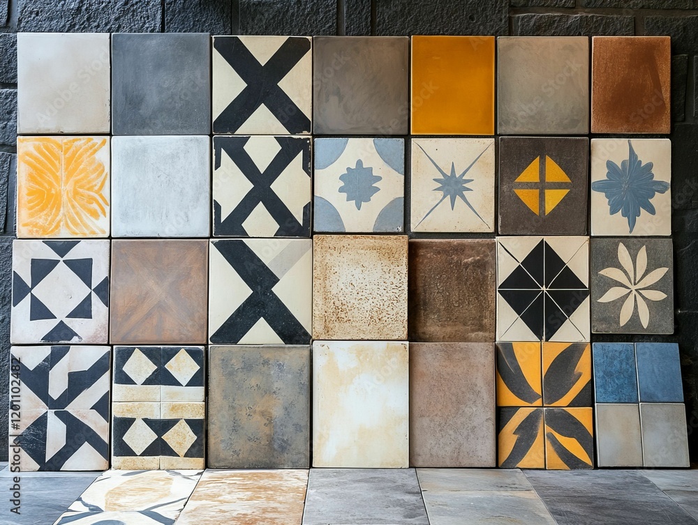 Poster square tiles with varied colors and patterns.