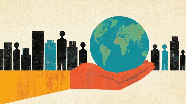 Global responsibility action urban environment graphic illustration community awareness creative perspective