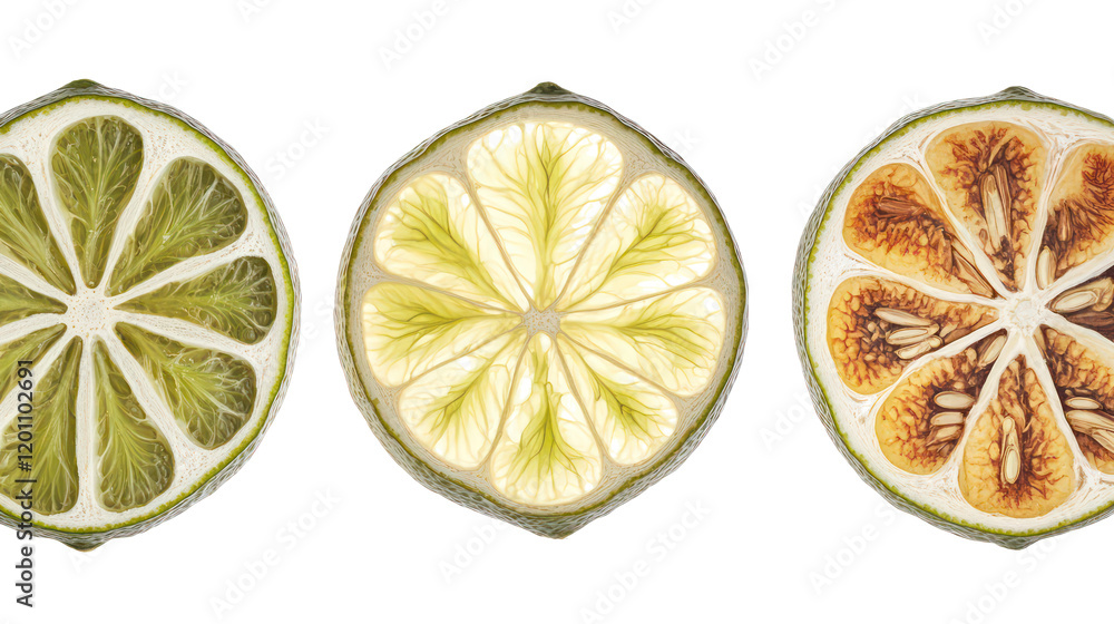 Aufkleber old limes in various stages of ripeness displayed generative ai