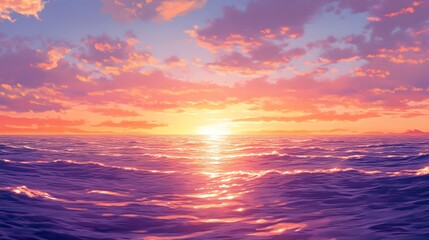Obraz premium Serene Sunset Over Calm Ocean Waves