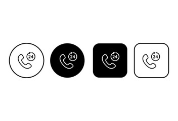 Phone icons buttons. Editable stroke. 24 hours online support. Phone call icons