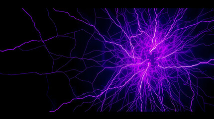 Abstract purple  rays illuminating the dark,purple lightning outburst effect on plain black background 