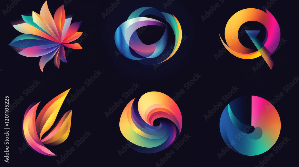 Poster set of color abstract symbols - also as emblem or sign template. jpeg version also available in gall