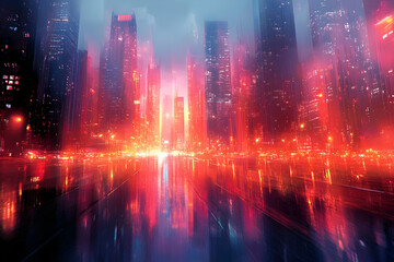 Neon Cityscape Night Rain Reflection Cyberpunk