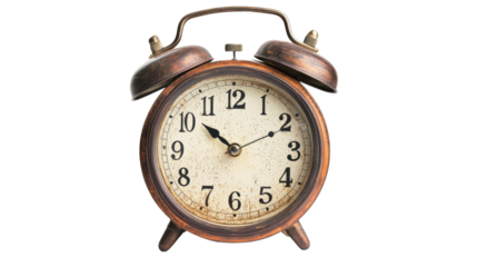 Classic alarm clock isolate on transparent background, PNG file