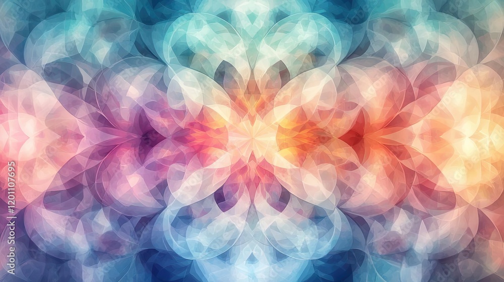 Poster kaleidoscope watercolor concept. a colorful abstract design featuring soft gradients and fluid shape