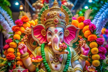 Obraz premium Ganesh Festival 2024 Pune, Maharashtra: Stunning Lord Ganesh Idol