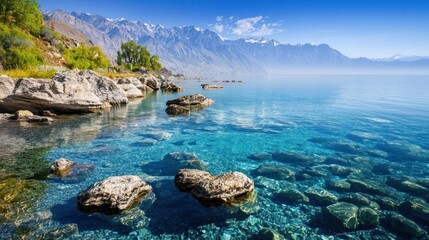 Crystal Clear Lake with Mountain View