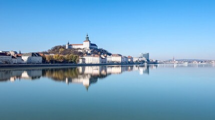Fototapeta premium Calm River Reflecting Cityscape