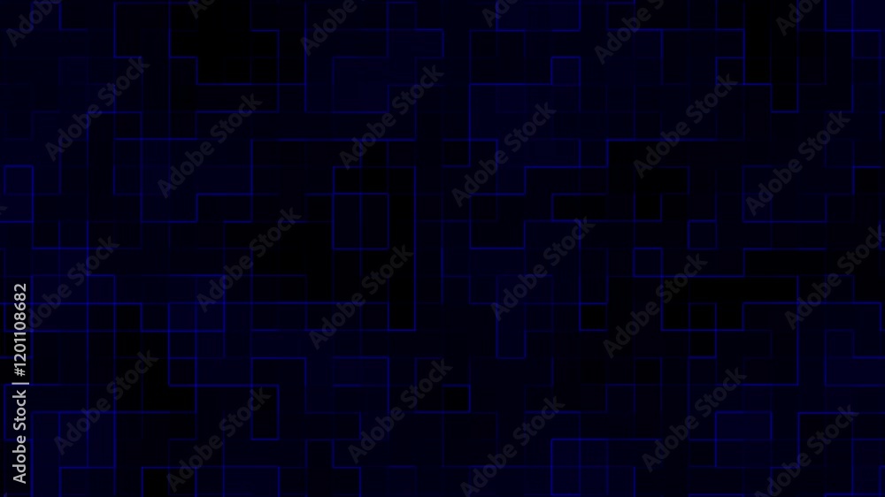 Poster Abstract geometric black and blue digital background animation, retro futuristic arcade inspired mosaic line circuit