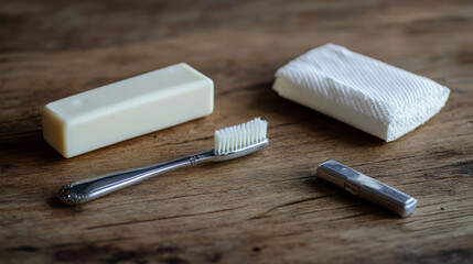 Hygiene or personal care vector products. Toothbrush, toothpaste, soap and sponge, toilet paper, deodorant, shaving foam and razor, cotton pads, manicure scissors and antiperspirant, toiletries design