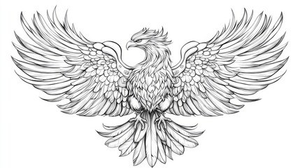 Obraz premium Majestic Eagle Wings Spread Wide In Detailed Line Art