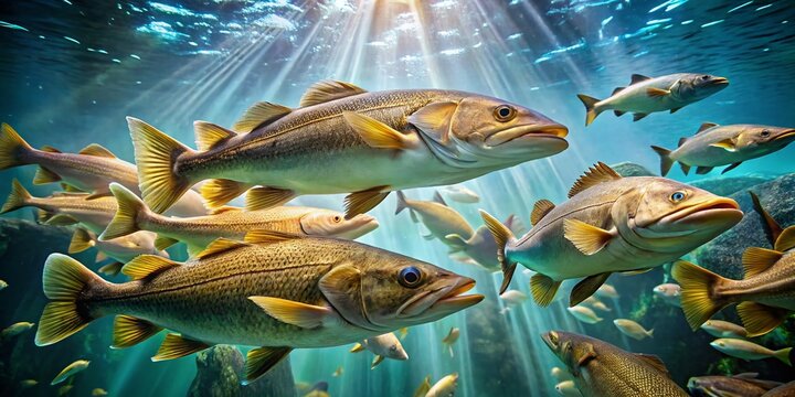 Giant Cod Fish Swimming in Massive Aquarium Tank - Underwater Stock Photo