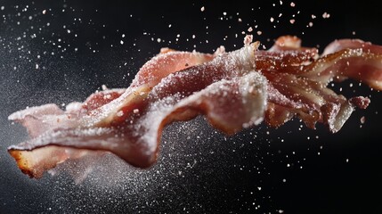Fototapeta premium creative product shoot of bacon being tossed on the air