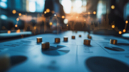 Abstract business Financial charts show a significant increase in profits in the stock market.This is driven by higher interest rates and continued growth. In the innovation world network of financial