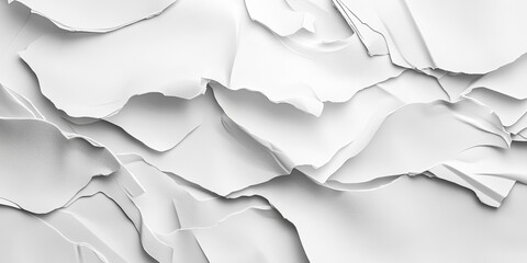 Ruffled white paper texture with layered folds creating depth and dimension against a clean background highlighting the subtle shadows.
