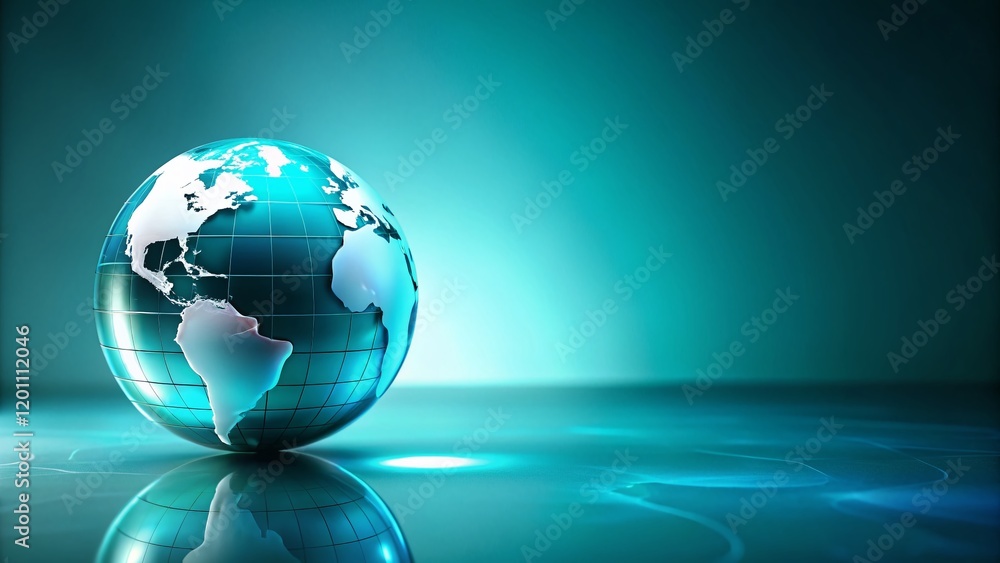 Aufkleber global unity: stylized glossy cyan globe with copy space