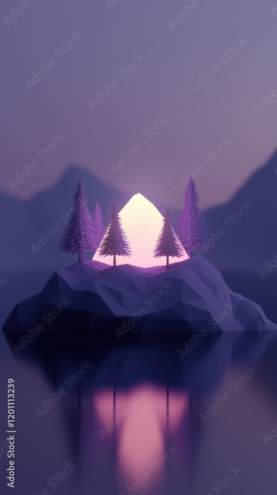 Aufkleber digital illustration of a small island in the middle of a body of water. the island is made up of th