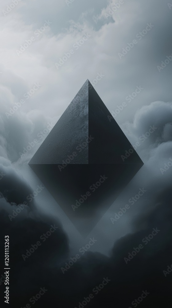 Poster digital art piece that appears to be a photograph of a pyramid in the middle of a cloudy sky.