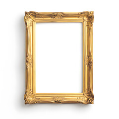 Antique gold picture frame, vintage antique golden picture frame mock up isolated on white background.