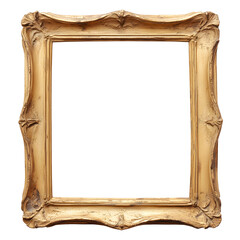 Antique gold picture frame, vintage antique golden picture frame mock up isolated on white background.