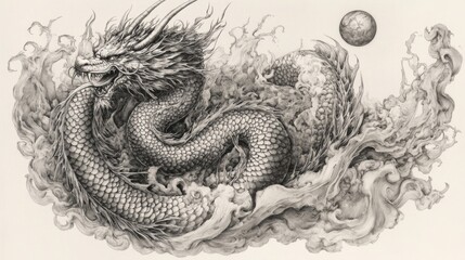 Obraz premium Majestic Dragon Ascending Through Celestial Clouds