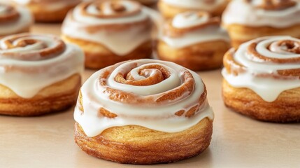 Close-Up of Freshly Baked Cinnamon Rolls with Creamy Icing and Sugar Topping 8