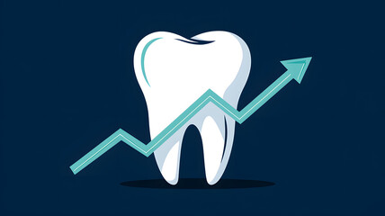 An illustration of a tooth with a clear rising graph, symbolizing the increase in dental costs and oral healthcare expenses.