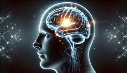 Obraz premium Glowing Brain 3D Illustration with Neural Activity