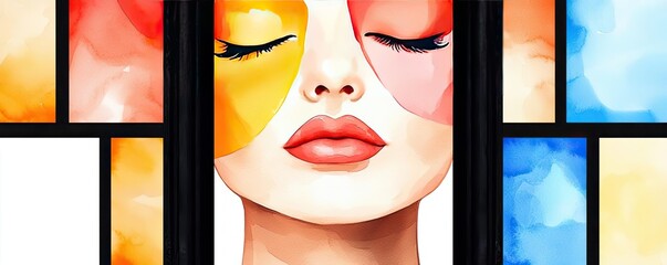 Framed watercolor concept. Vibrant artistic portrait blending colors to evoke emotions and cultural expressions.