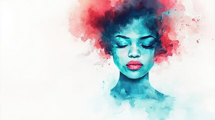 Fototapeta premium Framed watercolor concept. A vibrant watercolor portrait of a woman, showcasing beauty and tranquility.