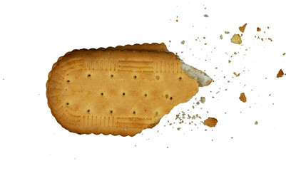Bite of biscuits with crumbs isolated