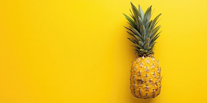 Vibrant pineapple against a bright yellow background with ample empty space on the left for customization and text overlay.