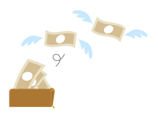 財布からお札が飛んでいくイラスト　浪費・出費のイメージ