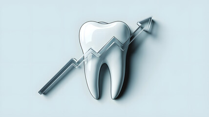 An illustration of a tooth with a clear rising graph, symbolizing the increase in dental costs and oral healthcare expenses.