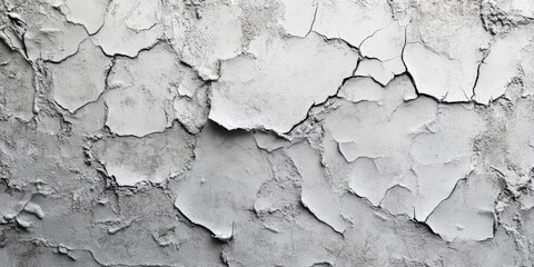 Obraz premium Cracked gray plaster wall texture with uneven surface and intricate patterns highlighting wear and damage in various shades of gray.