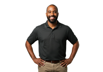 Happy Smiling Black Man Wearing Polo Shirt Casual Portrait Dark Gray Male Face Model Image Photo    