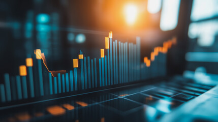 Abstract business Financial charts show a significant increase in profits in the stock market.This is driven by higher interest rates and continued growth. In the innovation world network of financial