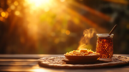 Ethiopian Bula porridge, served with butter and honey in a traditional rural home, [African hearty breakfasts, cultural nourishment]