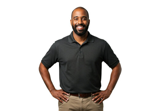 Happy Smiling Black Man Wearing Polo Shirt Casual Portrait Dark Gray Male Face Model Image Photo    