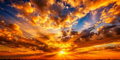 Obraz premium Golden Hour Sunset Sky: Vibrant Orange Hues & Dramatic Light Rays