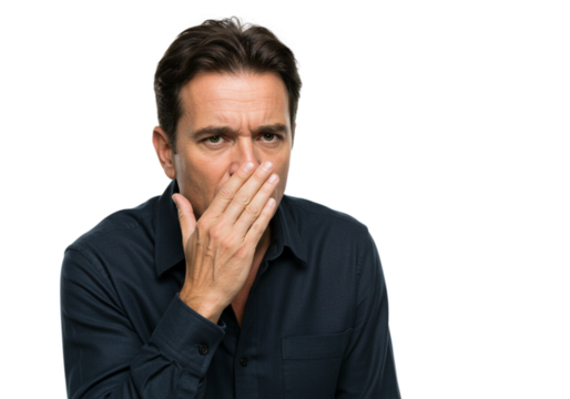 Disgusted Man Covering Nose Bad Smell Reaction Portrait Studio Face Male Odor Adult Human Stink     