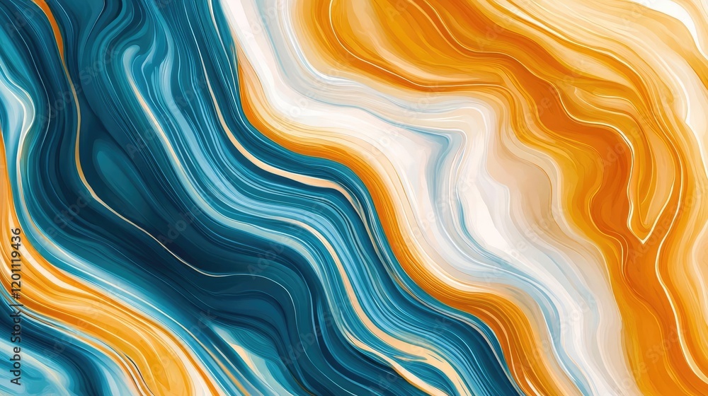 Poster marble watercolor idea. abstract waves of blue and orange create a vibrant flowing texture for desig