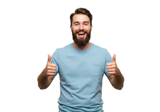 Happy Man Shows Thumbs Up Positive Gesture Blue Shirt Studio okay good like male model black photo  