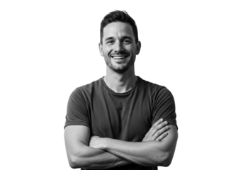 Happy Smiling Man Portrait Black White Studio Background men face male arms model young adult image 