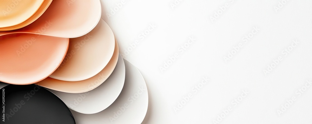 Poster watercolor concept. abstract arrangement of layered plates in soft colors on a minimal background.