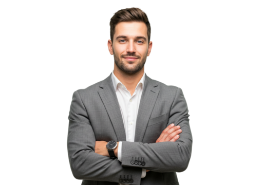 Confident Businessman Portrait Arms Crossed Professional Success suit grey goal work style focus